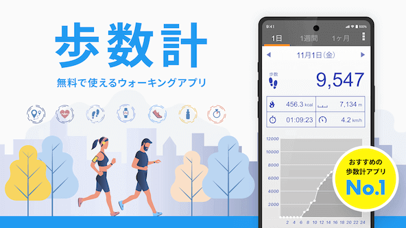 歩数計 - ウォーキングアプリ。万歩計の代わりに使える。